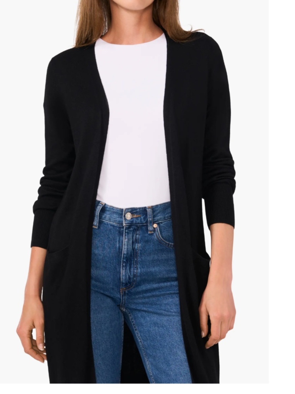 Halogen Open Front Pocket Cardigan, Cashmere blend, black, small